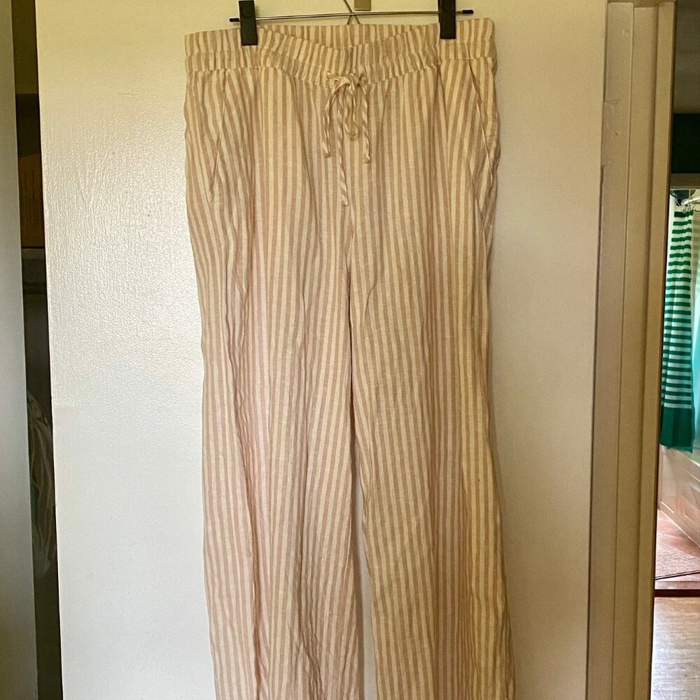 A New Day Linen Blend Wide Leg Pants Size L - Striped